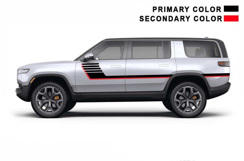 Retro-style double hash stripes graphics decals, compatible with Rivian R1S