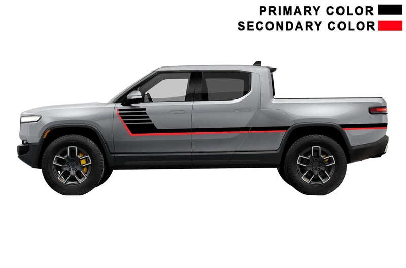 Retro-style double hash stripes graphics decals, compatible with Rivian R1T