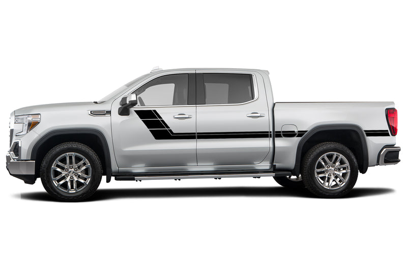 Retro style double center hash stripes graphics decals for GMC Sierra