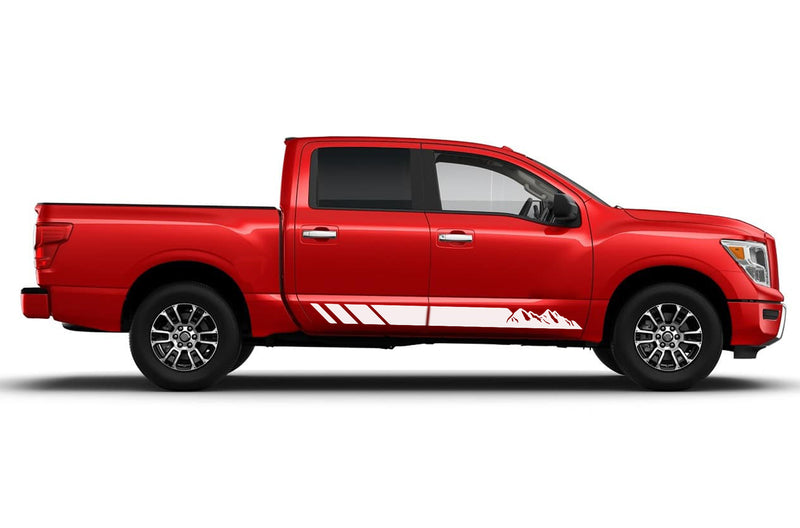 Rocker panel mountains stripes side graphics decals for Nissan Titan