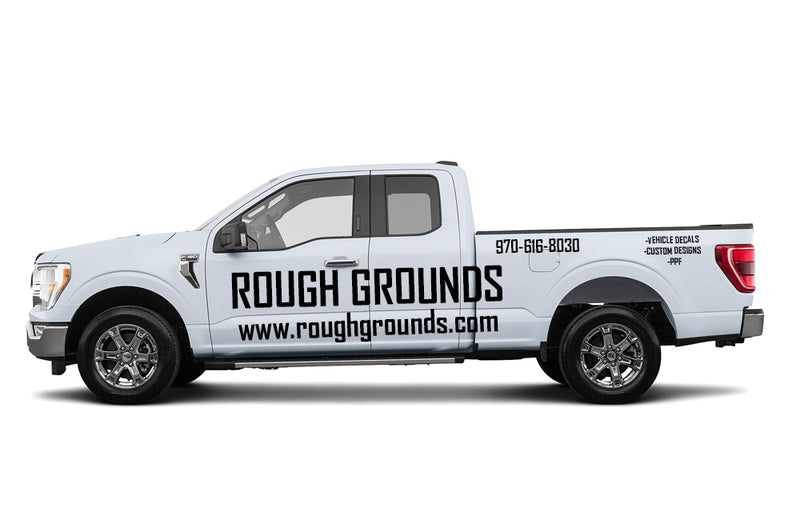 Custom business truck signs and vinyl lettering decals for extended cab pickup trucks