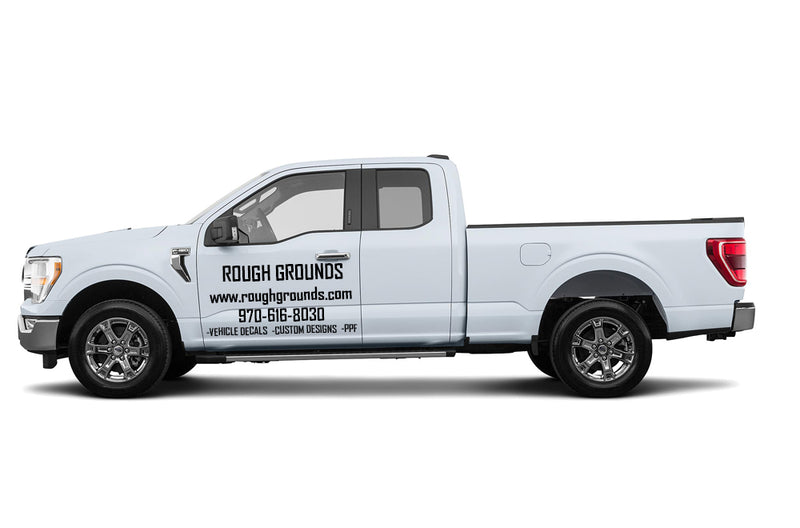 Custom business truck signs and vinyl lettering decals for extended cab pickup trucks