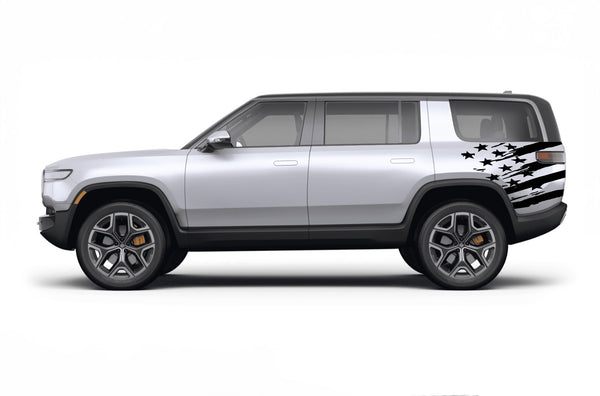 Back shredded US flag side graphics decals for Rivian R1S