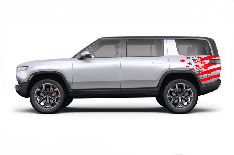 Back shredded US flag side graphics decals for Rivian R1S