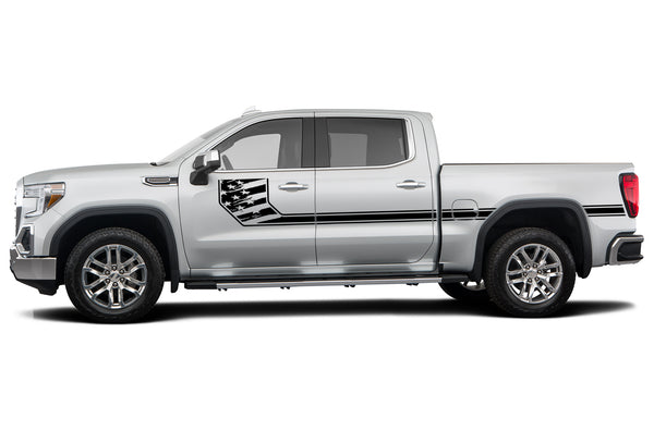 Side line US flag stripes decals graphics compatible with GMC Sierra