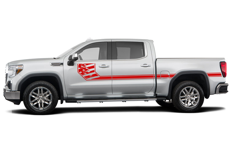 Side line US flag stripes decals graphics compatible with GMC Sierra