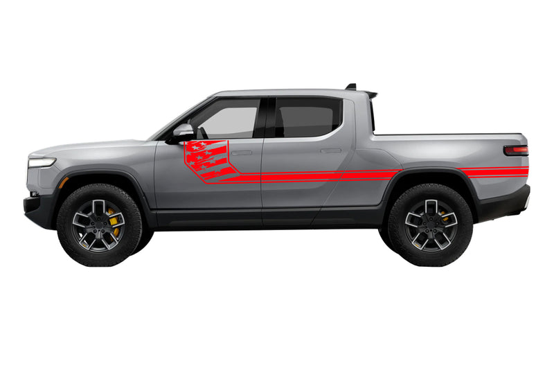 Side line US flag stripes graphics decals for Rivian R1T