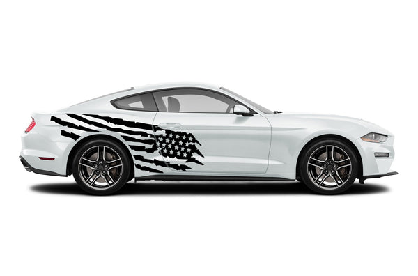 Tattered American flag side graphics decals for Ford Mustang