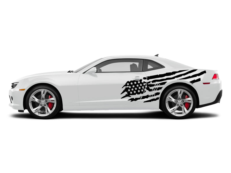 Tattered American flag side decals for Chevrolet Camaro 2010-2015