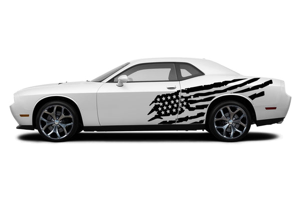 Tattered American flag side graphics decals for Dodge Challenger