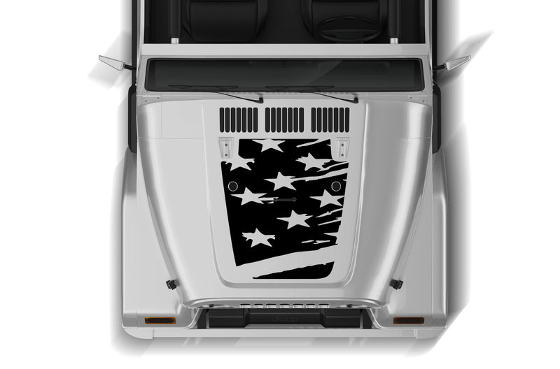 Tattered US flag hood graphics decals for Jeep Wrangler TJ