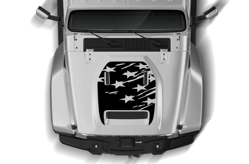 Tattered US flag hood graphics decals for Jeep Gladiator JT Mojave