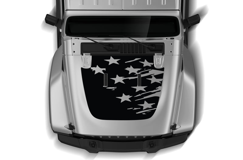 Tattered US flag hood graphics decals compatible with Wrangler JL