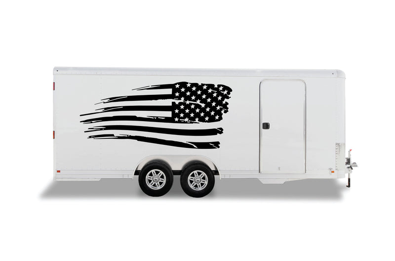 Tattered USA flags graphics decals for RVs Toy Haulers