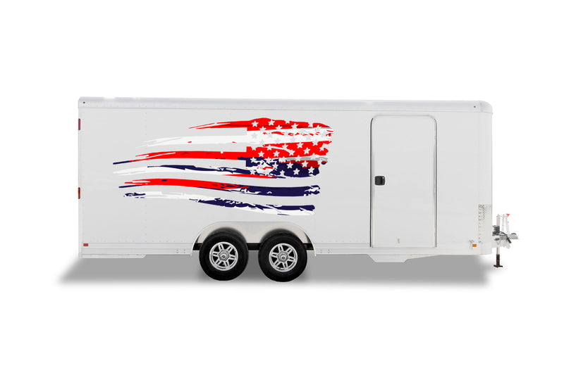 Tattered USA flags graphics decals for RVs Toy Haulers