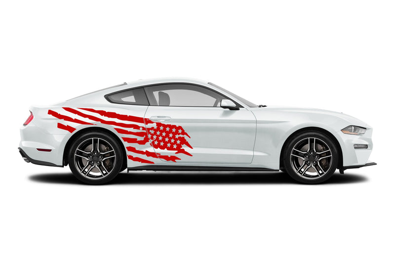 Tattered American flag side graphics decals for Ford Mustang