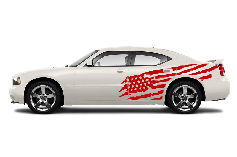 Tattered American flag graphics decals for Dodge Charger 2006-2010