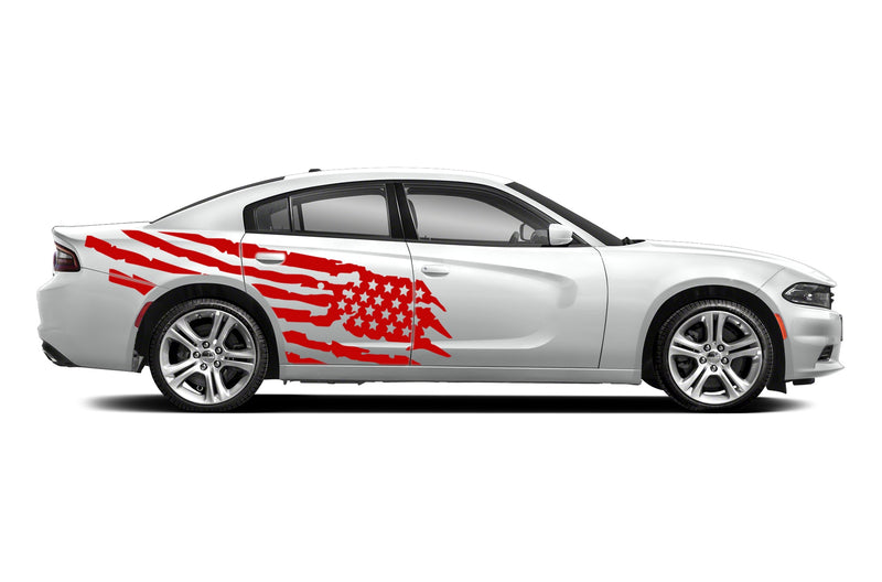 Tattered American flag side graphics decals for Dodge Charger