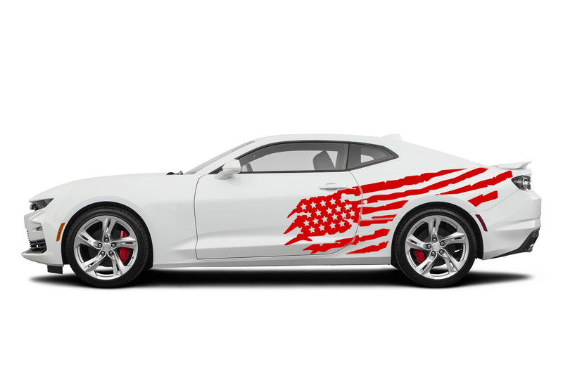 Tattered American flag side graphics decals for Chevrolet Camaro