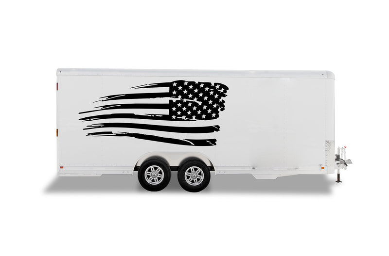 Tattered USA flags graphics decals for RVs Toy Haulers