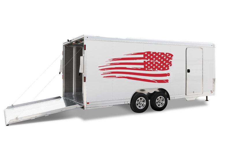 Tattered USA flags graphics decals for RVs Toy Haulers