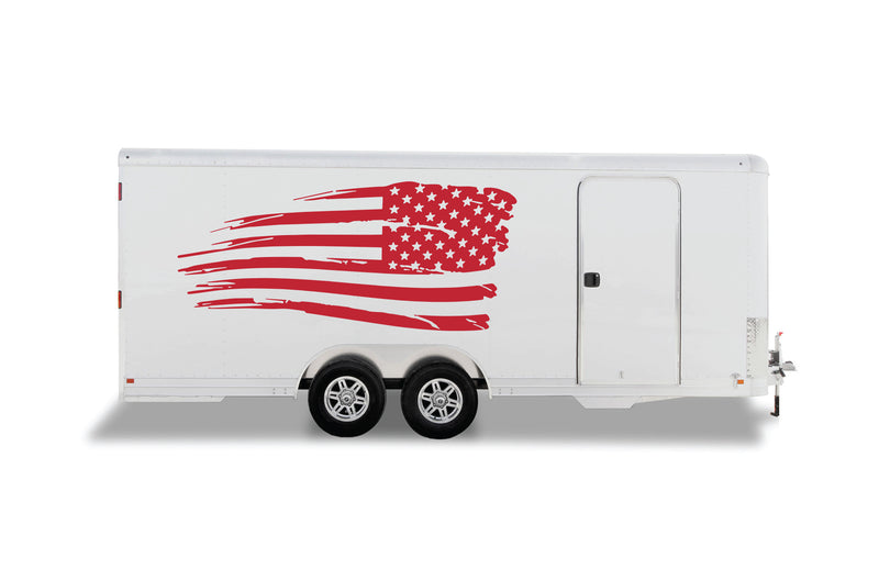 Tattered USA flags graphics decals for RVs Toy Haulers