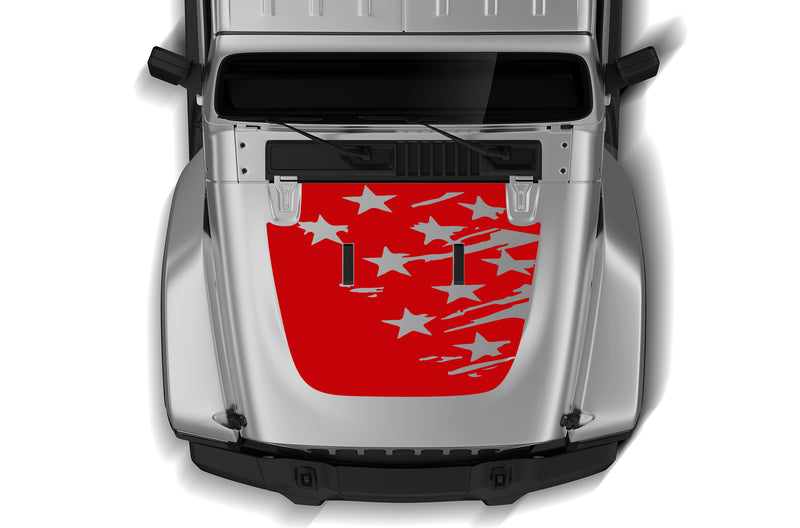 Tattered US flag hood graphics decals compatible with Wrangler JL