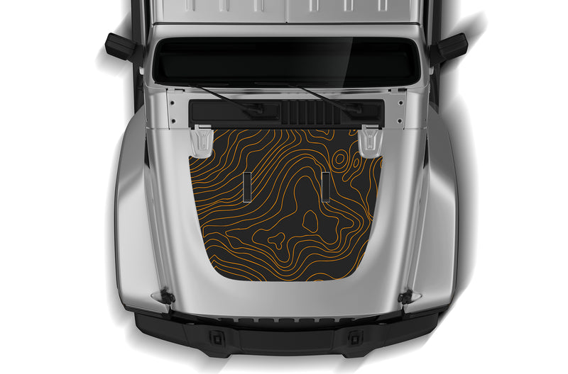 Topographic print hood graphics decals compatible with Wrangler JL