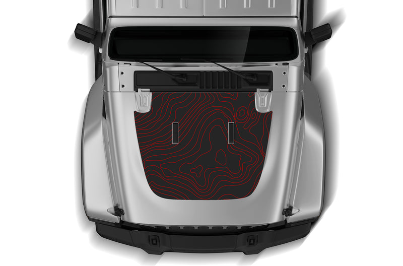 Topographic print hood graphics decals compatible with Wrangler JL