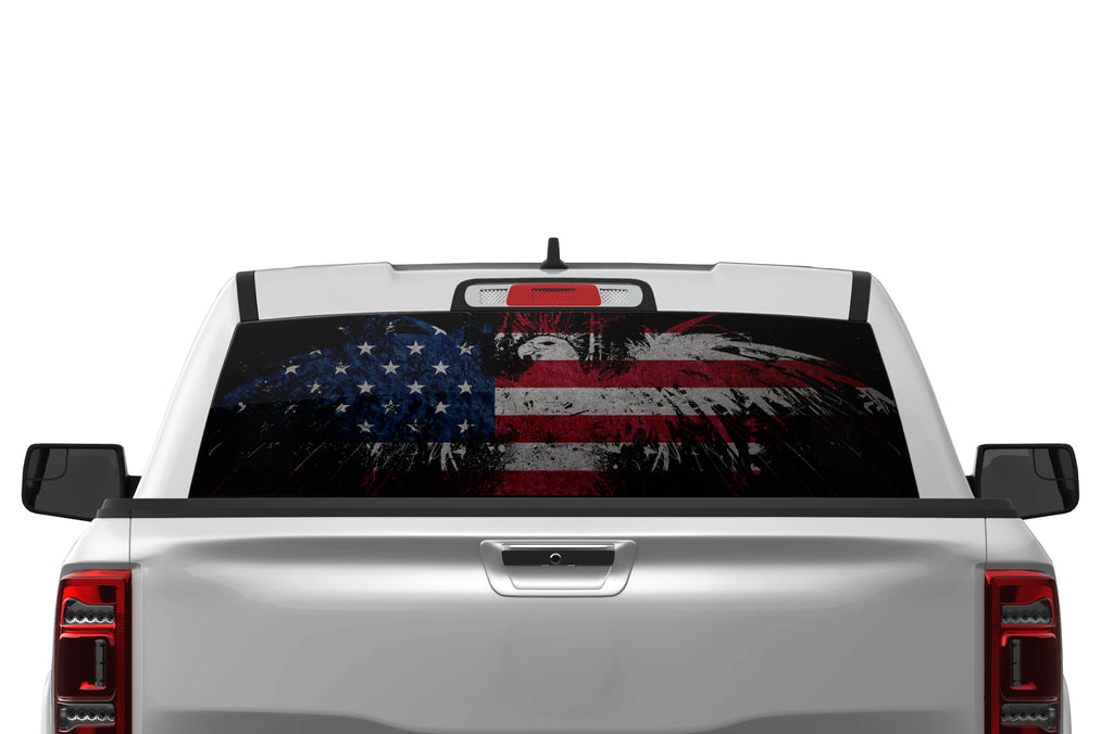 Ram Rear Window Graphics US eagle perforated graphics rear window decals for Dodge Ram