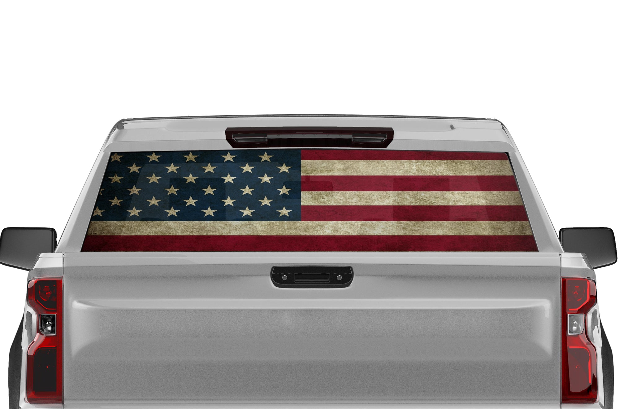 US flag perforated rear window graphics decal for Chevrolet Silverado