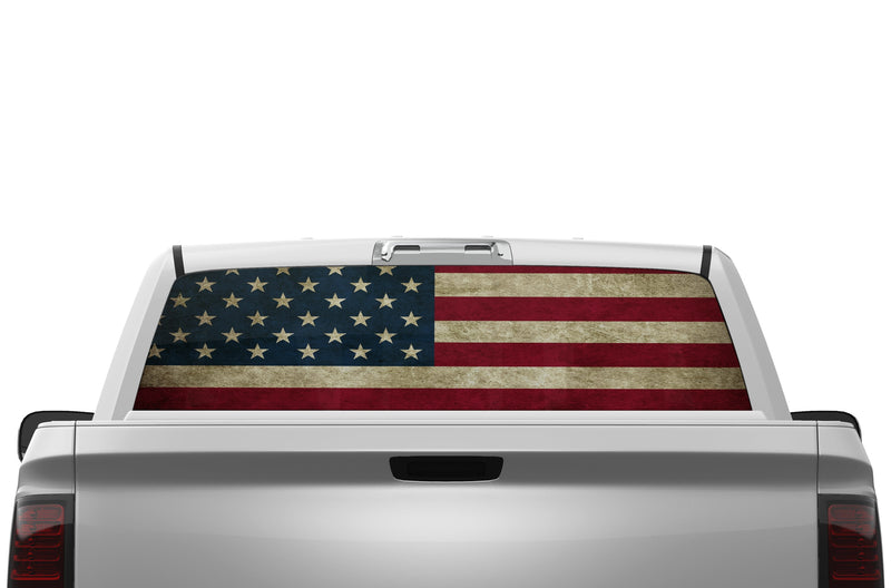 US flag perforated rear window decals for Dodge Ram 2009-2018