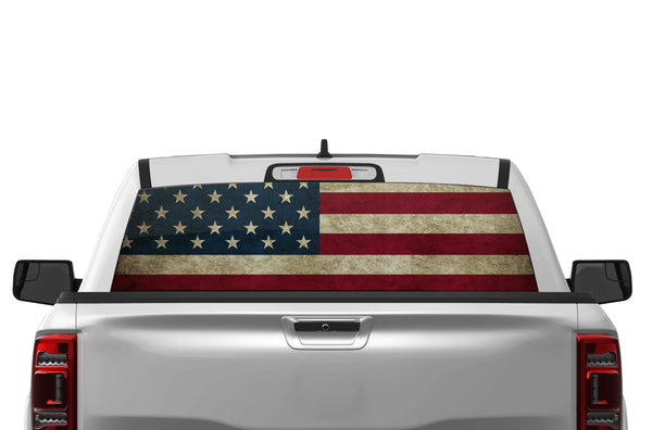 US flag perforated graphics rear window decals for Dodge Ram