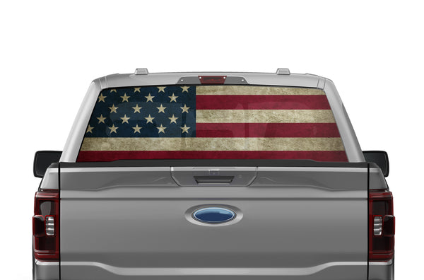 US flag perforated rear window decal graphics for Ford F150