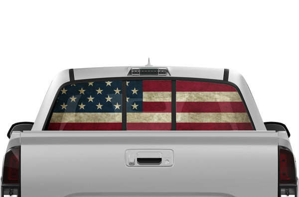 US flag perforated rear window graphics decals for Toyota Tacoma