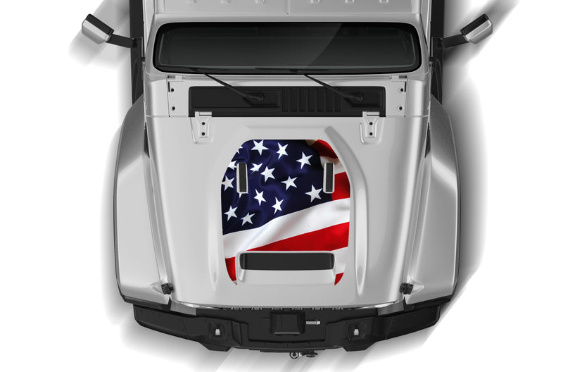 US flag print hood graphics decals for Jeep Gladiator JT Mojave