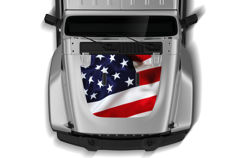 US flag print hood graphics decals compatible with Wrangler JL