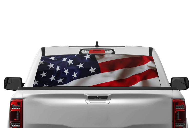 USA flag perforated graphics rear window decals for Dodge Ram