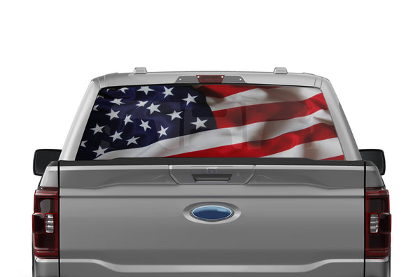 USA flag perforated rear window decal graphics for Ford F150