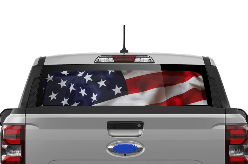 USA flag perforated rear window decals graphics for Ford Maverick