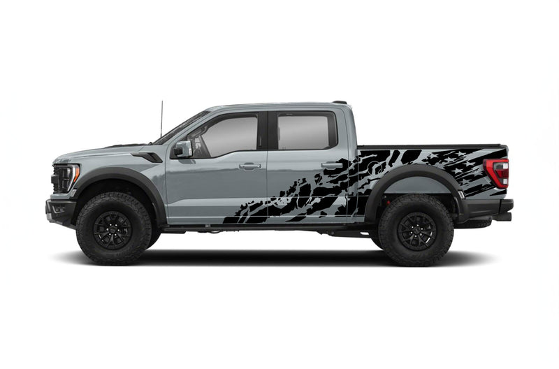 USA flag shredded side graphics decals for Ford F150 Raptor