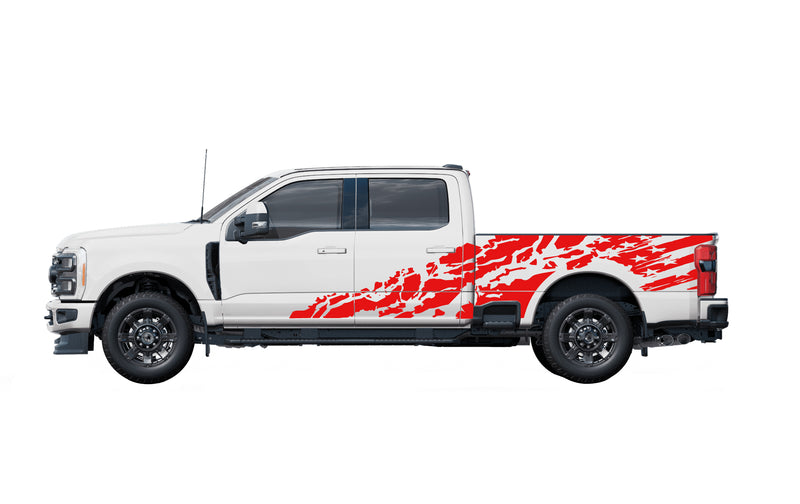 USA flag shredded side graphics decals for Ford F-250