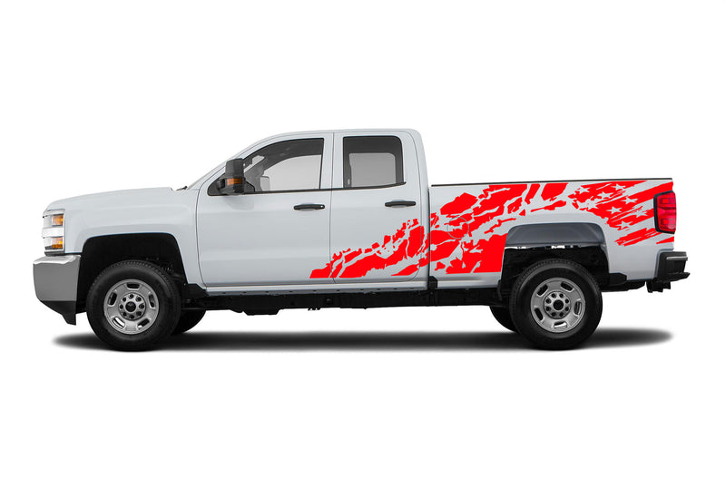 USA flag shredded decals for Chevrolet Silverado 2500HD 2015-2019