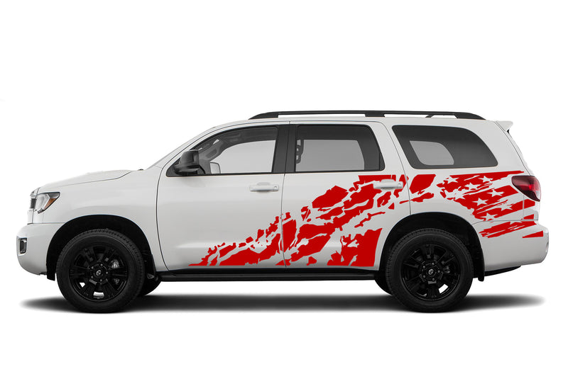 USA flag shredded side graphics decals for Toyota Sequoia 2008-2022