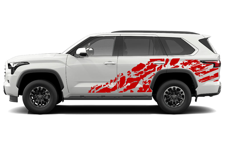 USA flag shredded decals graphics compatible with Toyota Sequoia