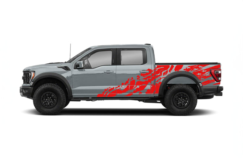 USA flag shredded side graphics decals for Ford F150 Raptor