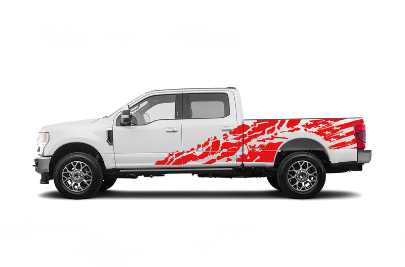 USA flag shredded side graphics decals for Ford F250 2017-2022