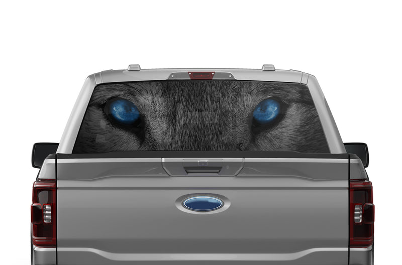 Wolf blue eyes perforated rear window decal graphics for Ford F150