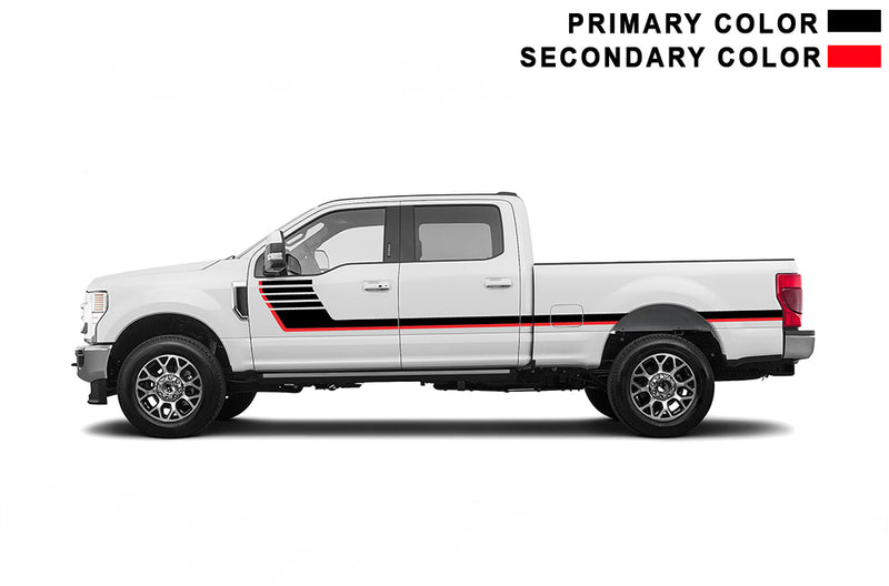 Retro-style double hash stripes graphics decals, compatible with Ford F250 2017-2022