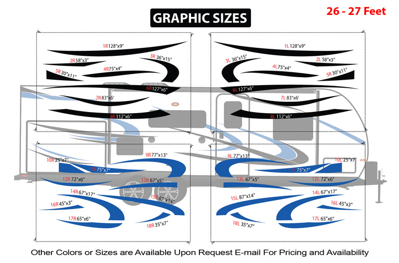 Replacement graphics decals for RVs Travel Trailer (kit RG15001)